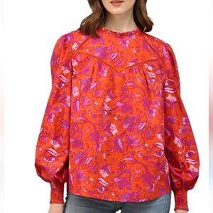 FATE Floral Crochet Lace Balloon Sleeve Peasant Blouse Top NWT